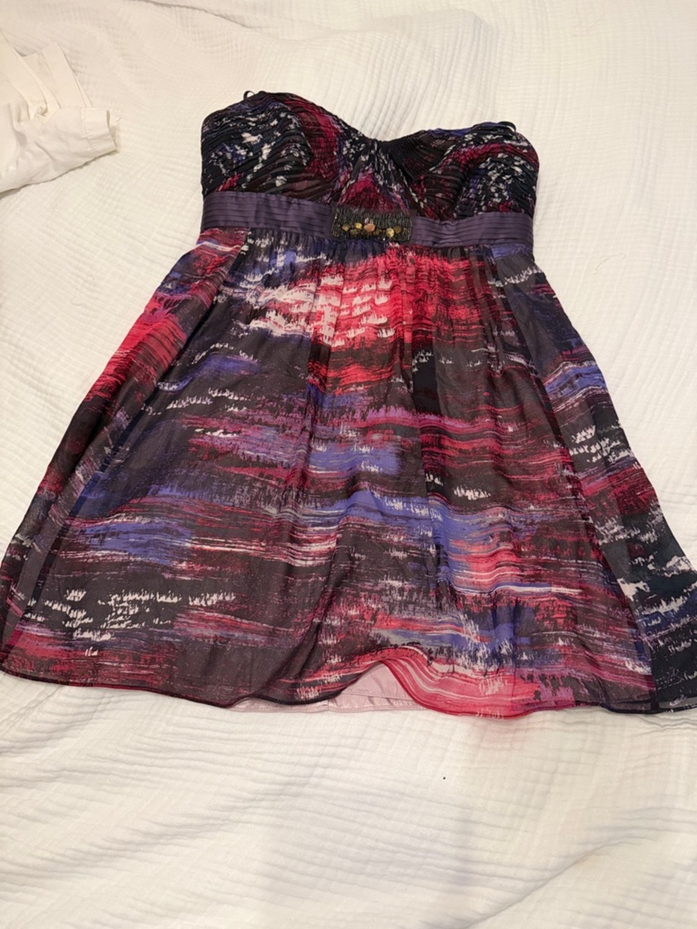 BCBGMaxAzria Strapless Multicolor Watercolor Print Dress